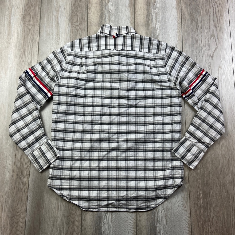 Thom Browne Shirt Mens Size XS Gray White Check Button Up Long Sleeve Men - Picture 10 of 11